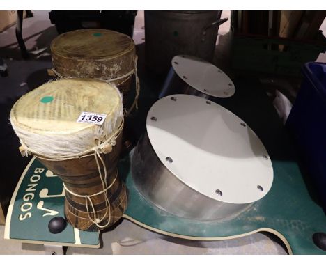 Pair of bongos and a bongo board. Not available for in-house P&amp;P 