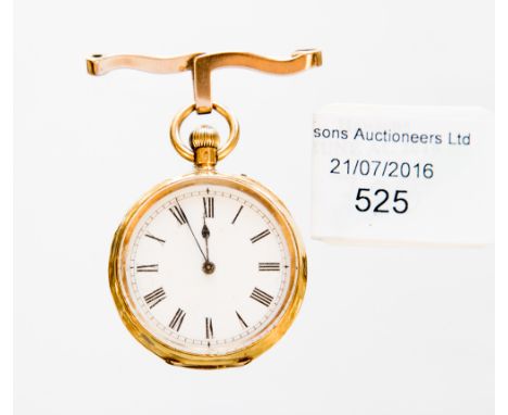 An 19th Century cased ladies' pocket watch, suspended on 9 ct rose gold pin, the enamel dial with Roman numerals, signed S & 