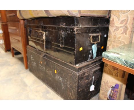 An early 20th Century tin trunk, together with a further tin trunk (2)
