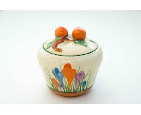 Clarice Cliff for Newport Pottery, a 'Crocus' preserve pot, ogee form, Bizarre marks