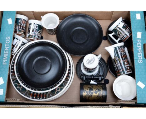 A box of Portmeirion 'Magic City' coffee cups/saucers etc