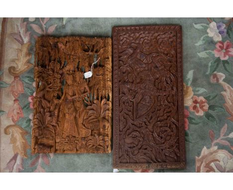 A Thai carved panel and an Indian example (2)