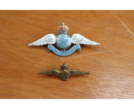 An Royal Air Force silver and enamel sweetheart badge/brooch and a brass example (2)