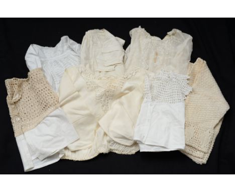 A collection of whitewear to include a 1920s cotton blouse with lace collar (staining under neckline), a crochet and cotton c