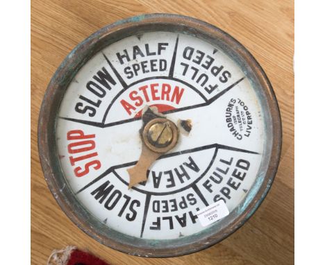 An Ship's Engine Room Repeater, Chad Burns, Ship Telegraph Company, Liverpool,30cm diameter.