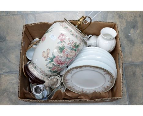 A Nao figured lamp base together with a Chinese style lamp and Noritake tea ware, including six cups saucers, plates etc 

Pl