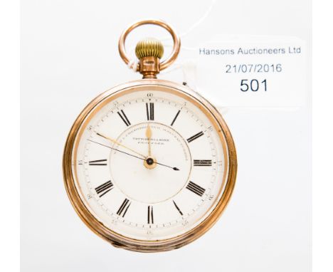 A 9 ct. gold cased pocket watch, the enamel dial inscribed 'Fattorini & Sons' Bradford chronometer and watch makers having Ro