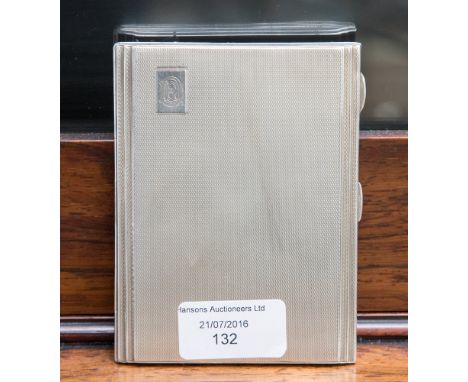 A silver cigarette case, engine turned decoration, monogram to the front, gilt lined, maker Joseph Gloster Ltd, hallmark Birm