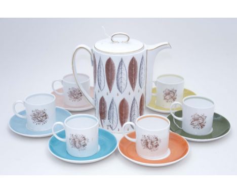 Susie Cooper, a harlequin set of six coffee cans and saucers, banded to the rims, musical instruments, together with a fern p