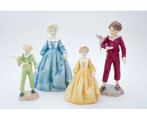 Four Royal Worcester figures 'Grandmother's Dress' blue, 'Little Grandmother', 'The Parakeet' 3087, 'Little Parakeet' (4) 