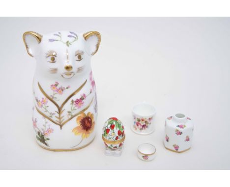 A Royal Crown Derby paperweight 'Posies' pattern 'Koala', gold stopper, no box, together with a miniature Royal Crown Derby t