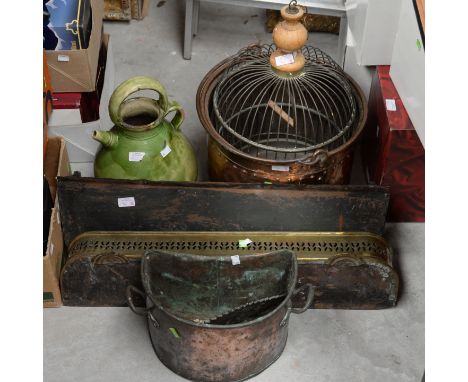 A collection of metalware to include, bird cage, jam pan, fireguard etc (8)