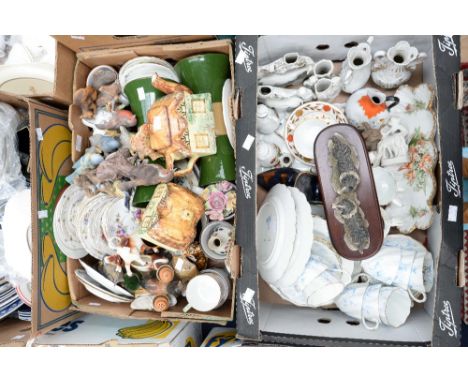 Ceramics including 19th Century ornaments, tea service, a Royal Crown Derby 1972 cup and saucer, together with a box of bird 