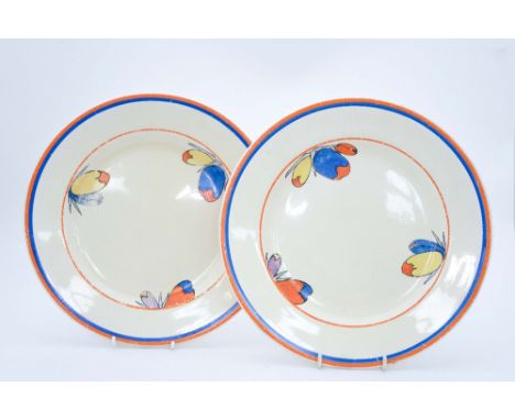 Clarice Cliff for Wilkinson, two 'Flora' dinner plates (a/f) (2) 