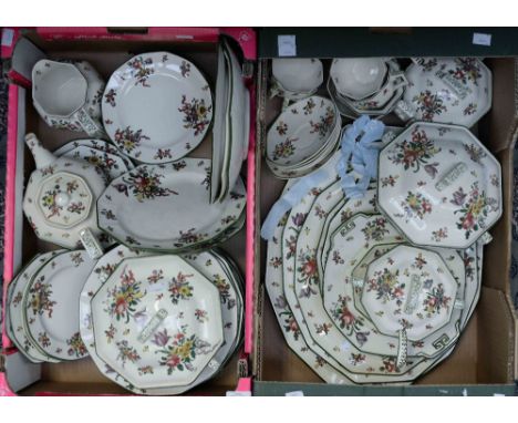 A Royal Doulton 'Old Leeds Sprays' part dinner set, no. D3548, comprising dinner plates, side plates, cups, saucers, tureens,