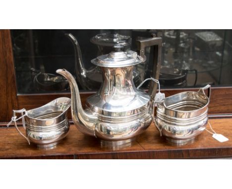 An Edward VII, 3 piece silver tea service, maker Mappin & Webb, hallmark Sheffield 1905, weight approx 1057 grms (3)