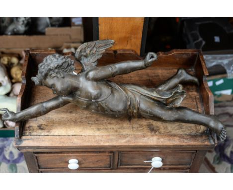 A 19th Century French putti ceiling light bronzed over spelter stamp to verso 