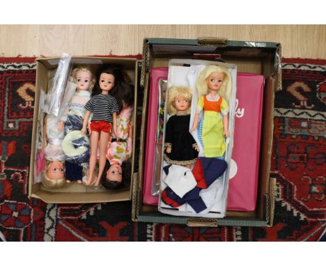 A collection of 1970/80s dolls to include a 'Trendy Girl', 'Gautlet Sindy', in carry case 'Canterbury Patch' and four Pedigre