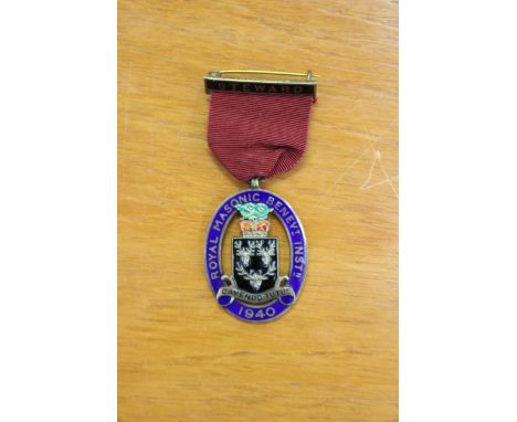 A silver gilt Masonic stewards badge, enamel details, 1940