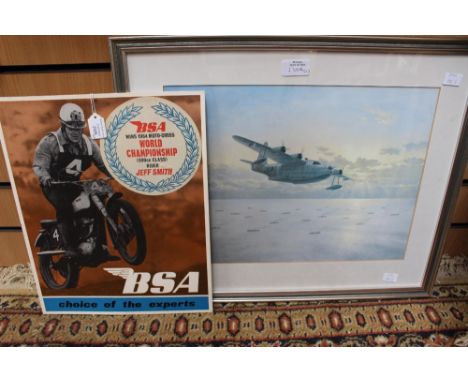 1964 BSA Motorcycles advertising card poster showing moto-cross champion Jeff Smith on a BSA 500cc scrambler bike together wi