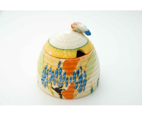 Clarice Cliff for Newport Pottery, a 'Windbells' beehive honey pot, small version, Fantasque Bizarre marks, (a/f)