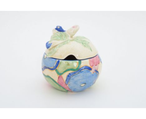 Clarice Cliff for Newport Pottery, a 'Blue Chintz' marmalade pot, orange form, Fantasque Bizarre marks 
