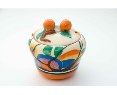Clarice Cliff for Newport Pottery and Wilkinson, an 'RAF' / 'Circle Tree' preserve pot, ogee form, Fantasque marks (a/f)