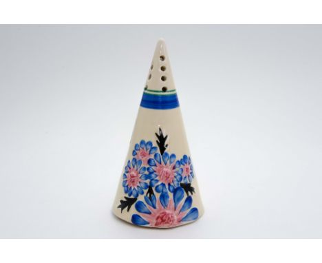 Clarice Cliff for Newport Pottery, a blue 'Marguerite' conical sugar sifter