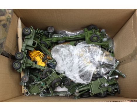 A collection of playworn diecast military models, built to scale, together with collection soldier, figures, etc, to include 