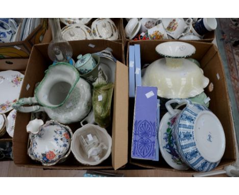 A Losol polychrome chamber pot, a Wedgwood House of Commons coffee set, Crown Staffordshire tureens etc, two boxes to include