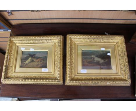 A 19th Century Sporting School in the manner of George Arnfield, a pair of studies of terriers hunting, oils on board, one in