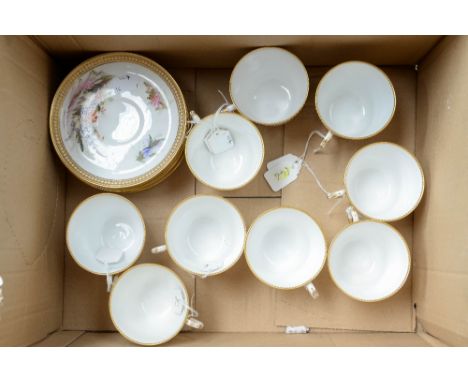 A Royal Worcester tea set, including nine cups and saucers, each decorated with painted fern and wild flower designs, moulded