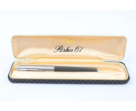 Vintage Parker 61 black fountain pen with Brushed Steel Cap, Original Box item is in vintage condition  Signs of age &amp; us