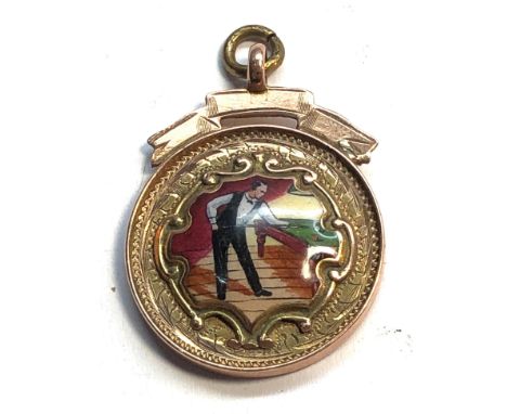 Art deco 9ct gold and enamel billiard Fob /medal weight 5.6g, as shown condition 