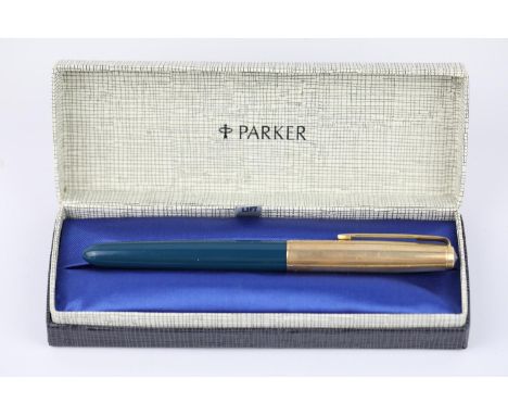 Vintage Parker 51 Teal fountain pen with rolled gold cap Dip boxed Item is in vintage condition  Signs of age &amp; use, no v