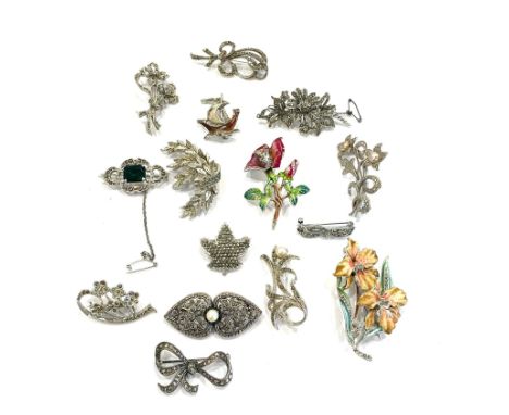 Vintage &amp; Retro Marcasite jewellery Inc. Floral, Foliate, Heart, Enamel All in vintage, worn condition Signs of wear &amp