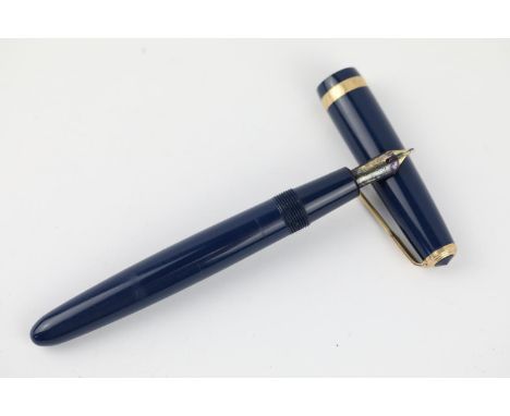 Vintage Parker duofold blue fountain pen with 14ct gold Nib, rolled gold banding item is in vintage condition signs of age &a