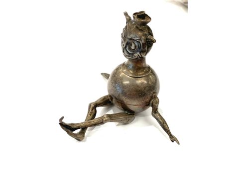 Unusual antique silver cartoon character Asprey cigar table lighter Birmingham silver hallmarks marks dents missing part of e