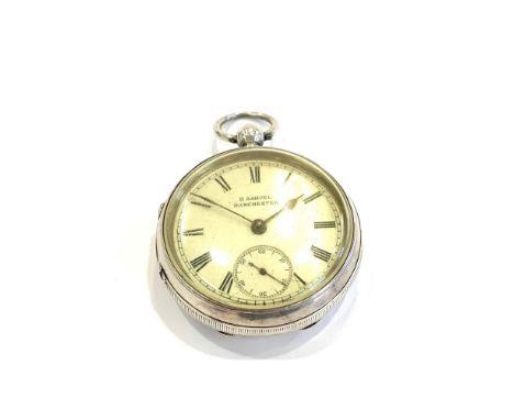 Vintage Gents Hallmarked .925 silver open faced pocket watch key-wind working maker/ retailer - H Samuel Market Street, Manch