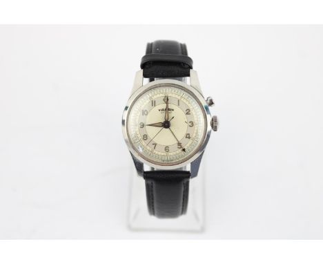 Vintage Gents c.1950/1960's Vulcain cricket alarm wristwatch Inc. alarm, black leather replacement watch strap gained fame as