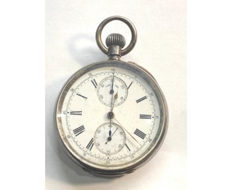 antique silver up/down chronograph centre second pocket watch non working 