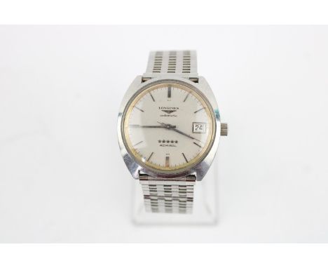 Vintage 1970's Gents Longines Admiral wristwatch automatic original Longines winding crown, Vintage NSA steel bracelet, date 