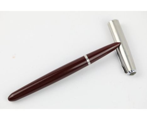 Vintage Parker 51 burgundy fountain pen with brushed steel cap dip tested &amp; writting item is in vintage condition  Signs 