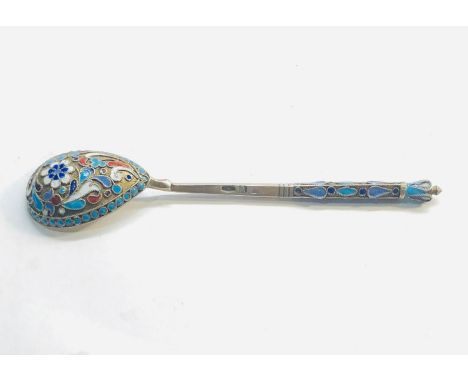 Antique russian silver and enamel spoon measure approx 11cm long bowl 2.4cm wide russian silver hallmarks, good as shown cond