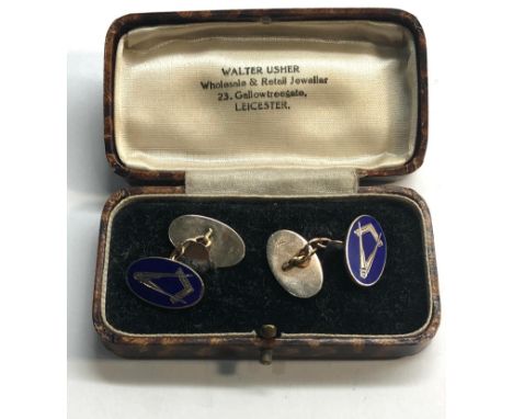 Pair of vintage masonic gold and enamel cufflinks weight 9.4g, good as shown condition 