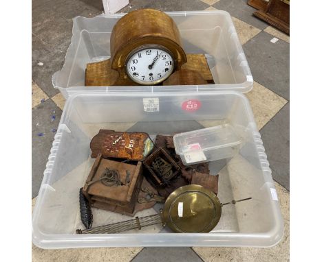 Two Edward VII inlaid mahogany mantel clocks and other clock parts 
