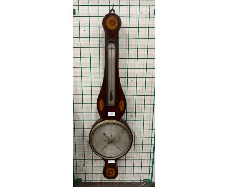 A George III inlaid mahogany barometer, silvered dial signed Testi, Saffron Hill, London
