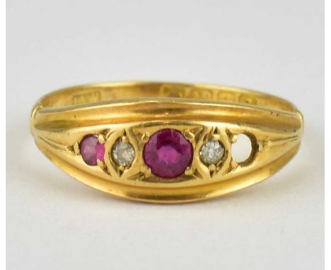 An 18ct gold 19th century diamond and ruby set ring, size N, approx. 2.7g.Condition Report: One ruby missing