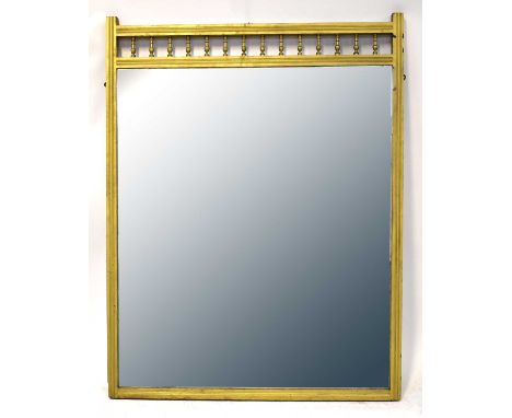 An Edwardian gilt painted mahogany overmantel mirror with rectangular plate, within a bobbin turned and reeded frame, 158 x 1