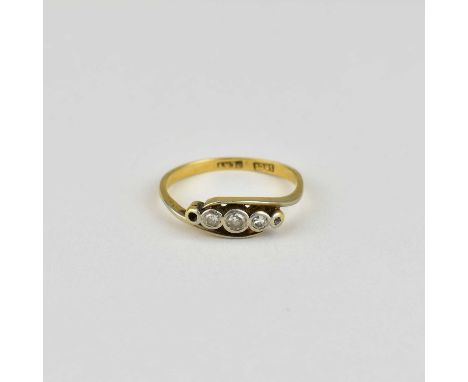 An 18ct gold five-stone diamond ring, size M, approx. 2.3g (af).Condition Report: One outer small diamond chip missing